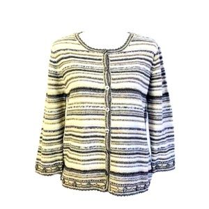 Talbots Striped Sweater Cardigan Button Front Brown Tan Sz L
